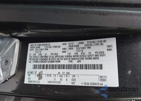 2018 Ford Escape Se z USA, uszkodzony, nr VIN 1FMCU9GD1JUB01598